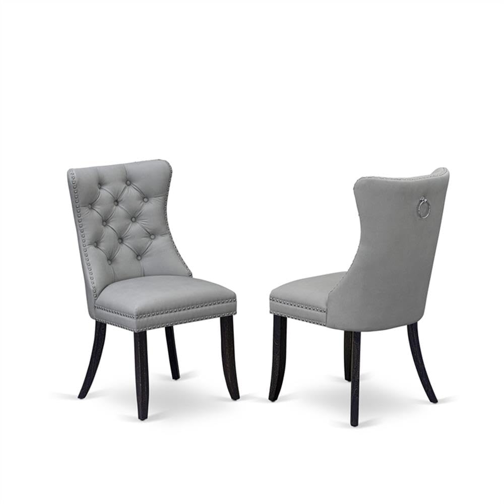 Sand Blasted Black Acacia Wood Dining Chair Set of 2 L894