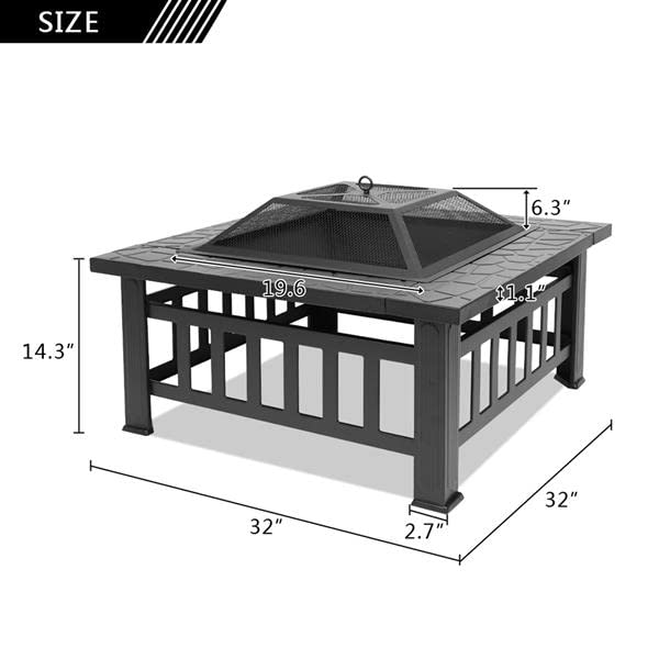 32 Inch Wood Burning Metal Fire Pit with Spark Screen and Poker U13741