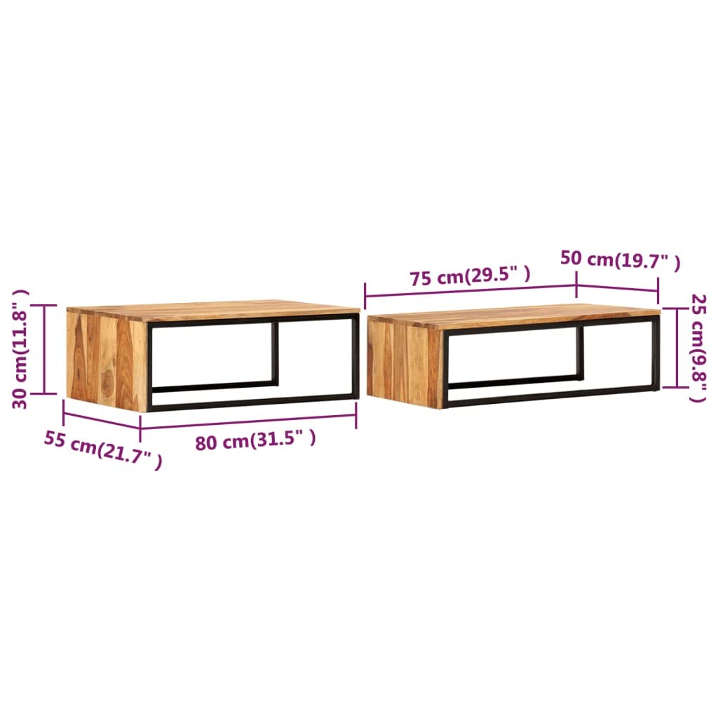 2 pcs Solid Sheesham Wood Nesting Tables T705