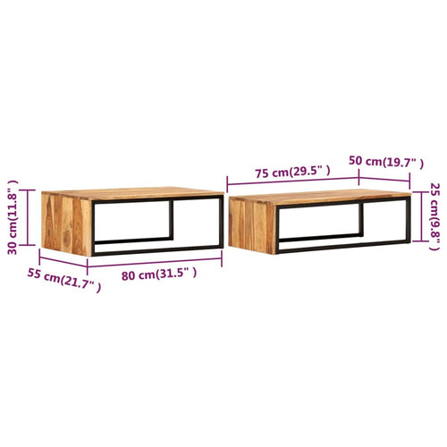2 pcs Solid Sheesham Wood Nesting Tables T705