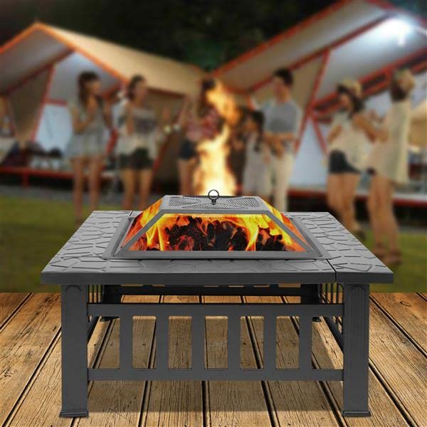 32 Inch Wood Burning Metal Fire Pit with Spark Screen and Poker U13741
