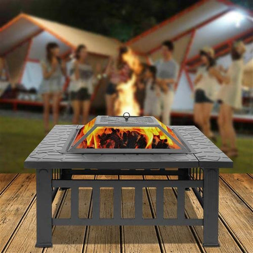 32 Inch Wood Burning Metal Fire Pit with Spark Screen and Poker U13741