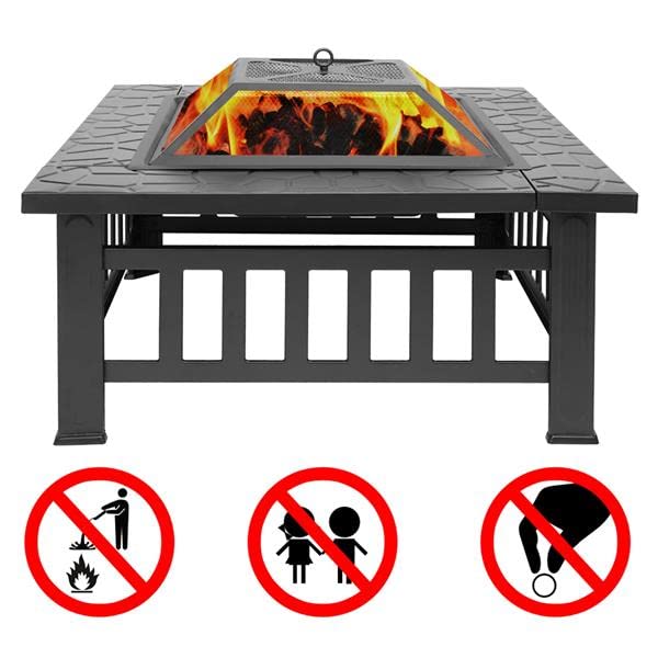 32 Inch Wood Burning Metal Fire Pit with Spark Screen and Poker U13741