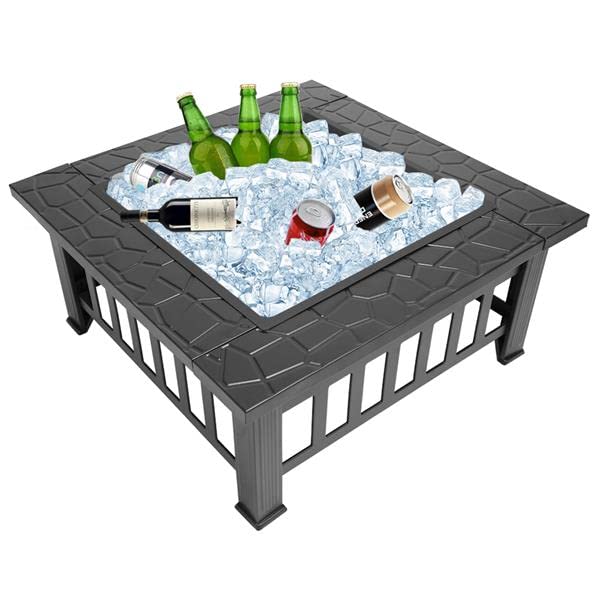 32 Inch Wood Burning Metal Fire Pit with Spark Screen and Poker U13741