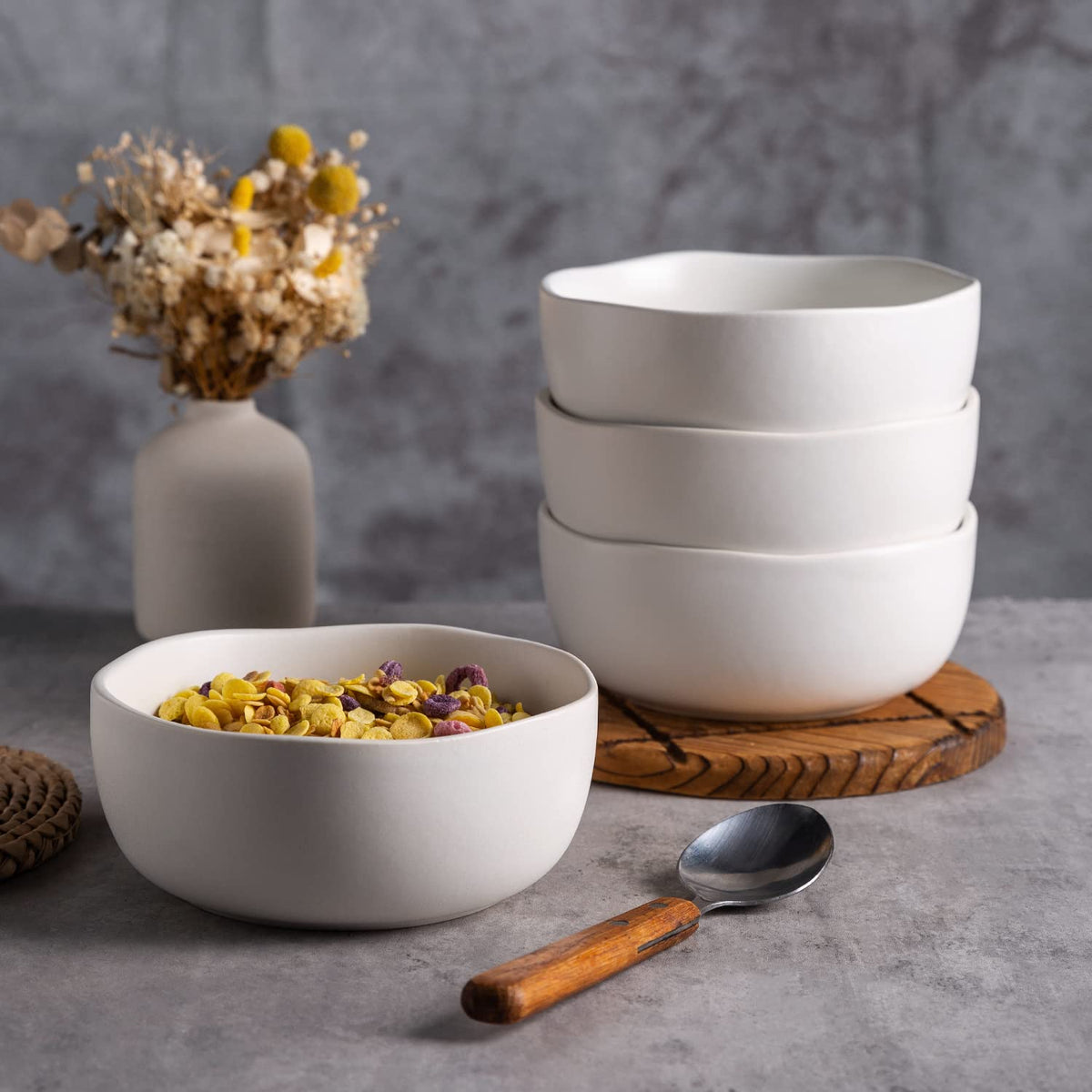 28oz Stoneware Cereal Bowls Set of 4 Matte White A327800