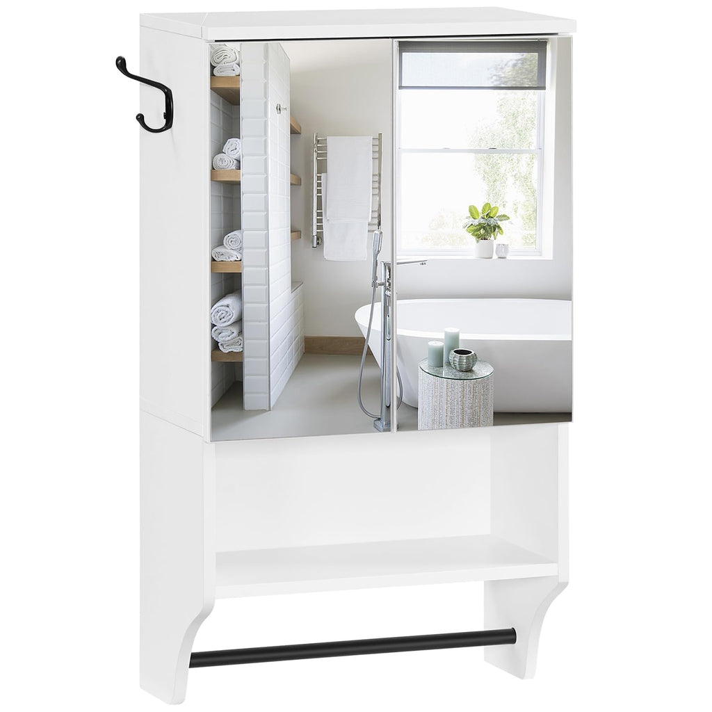 White Wall Mounted Bathroom Cabinet with Mirror and Adjustable Shelf X652