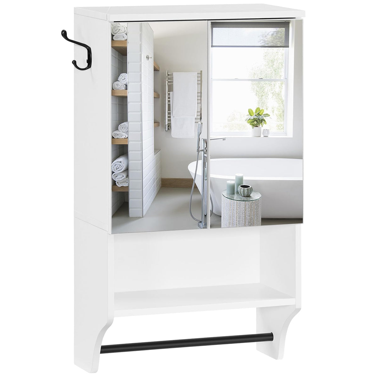White Wall Mounted Bathroom Cabinet with Mirror and Adjustable Shelf X652