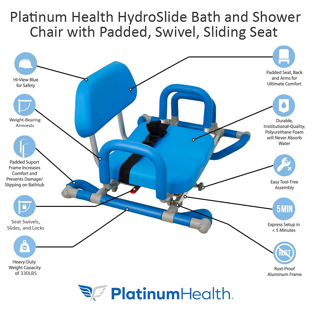 Blue Padded Sliding Shower Chair with Armrests Q791