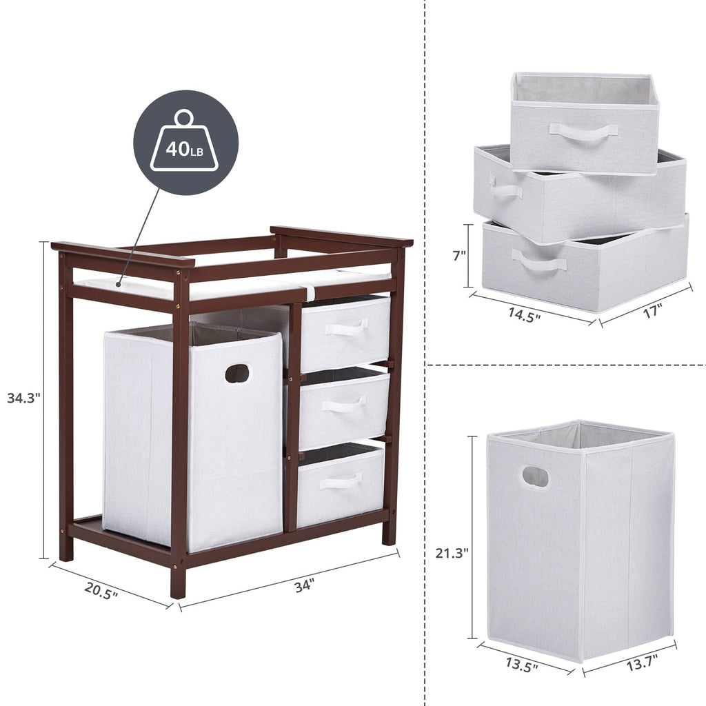 Modern Baby Changing Table with Laundry Hamper & 3 Drawers V321393
