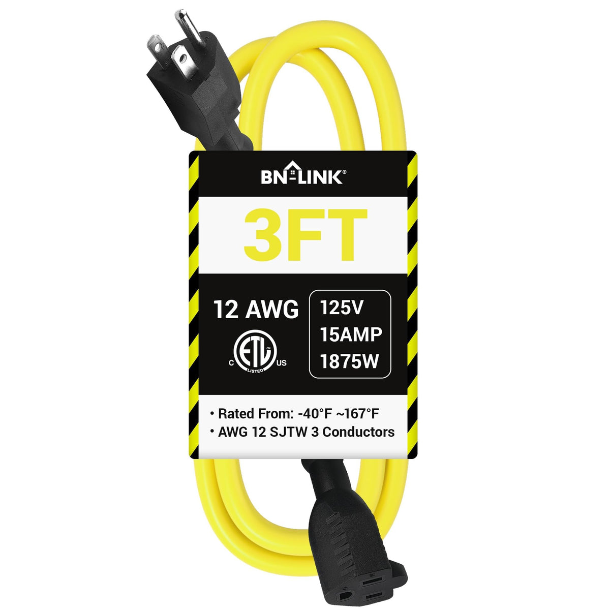 3ft 12/3 SJTW Heavy Duty Outdoor Extension Cord G9397
