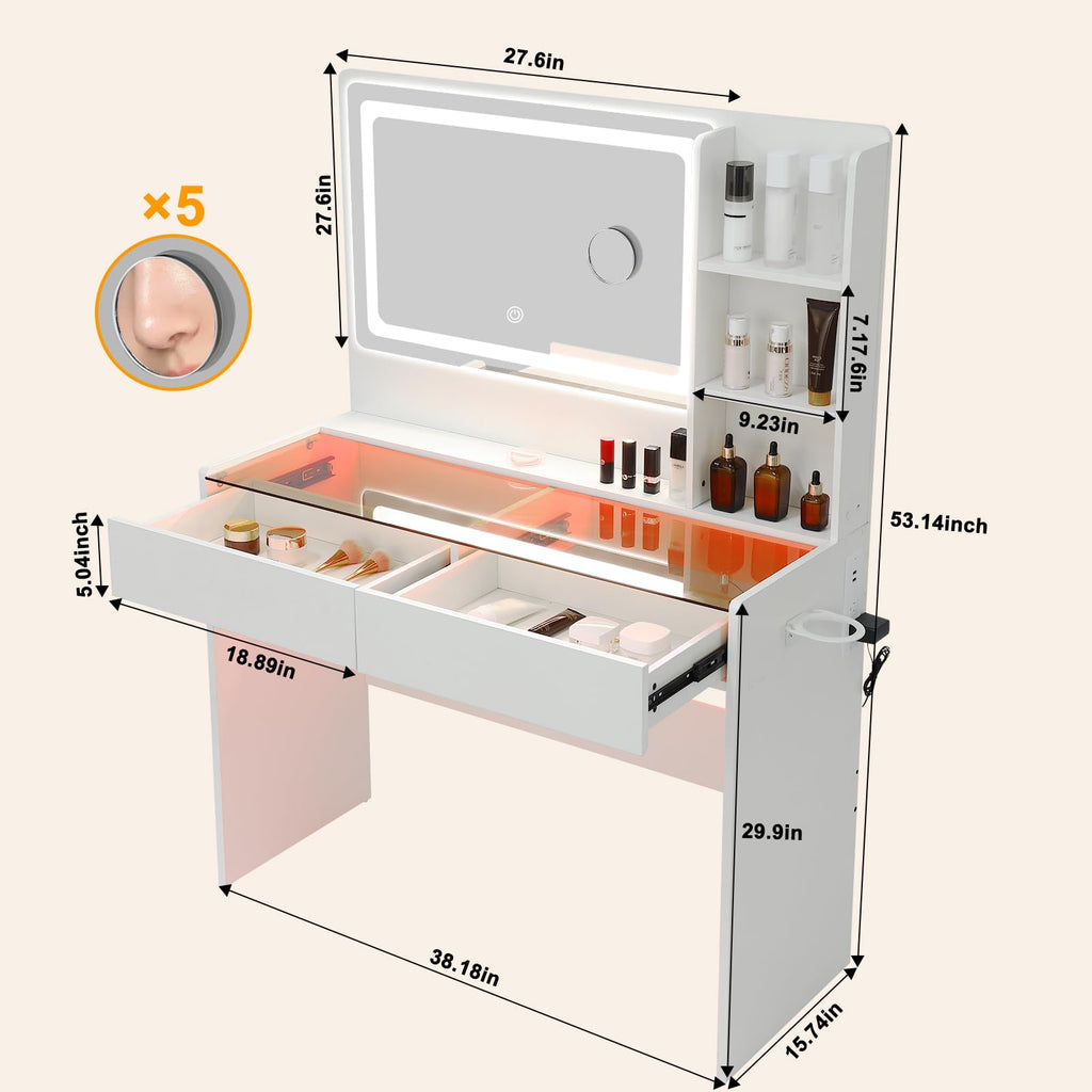 White Makeup Vanity Desk with LED Mirror K718030
