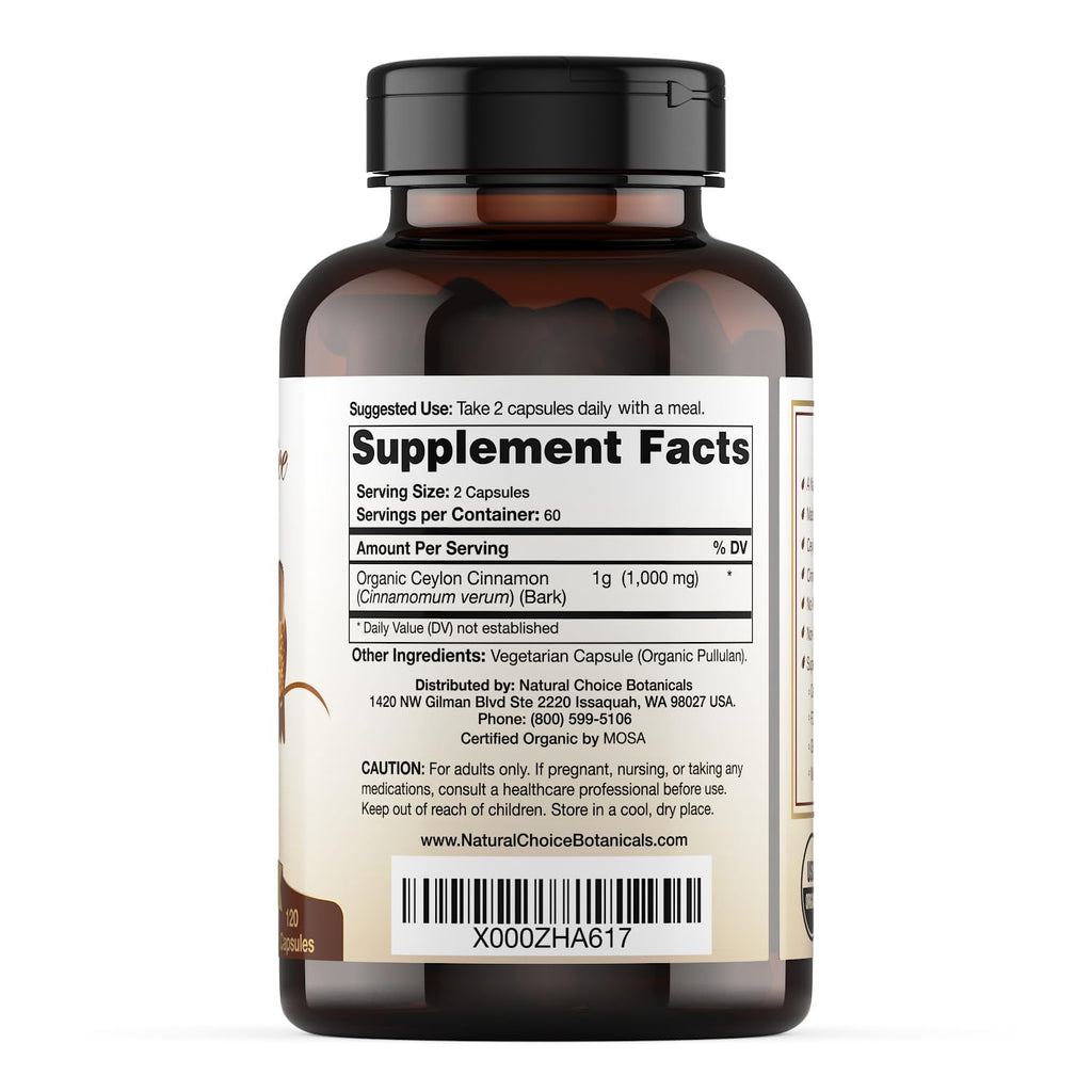 Organic Ceylon Cinnamon Supplement, 120 Capsules Z6602