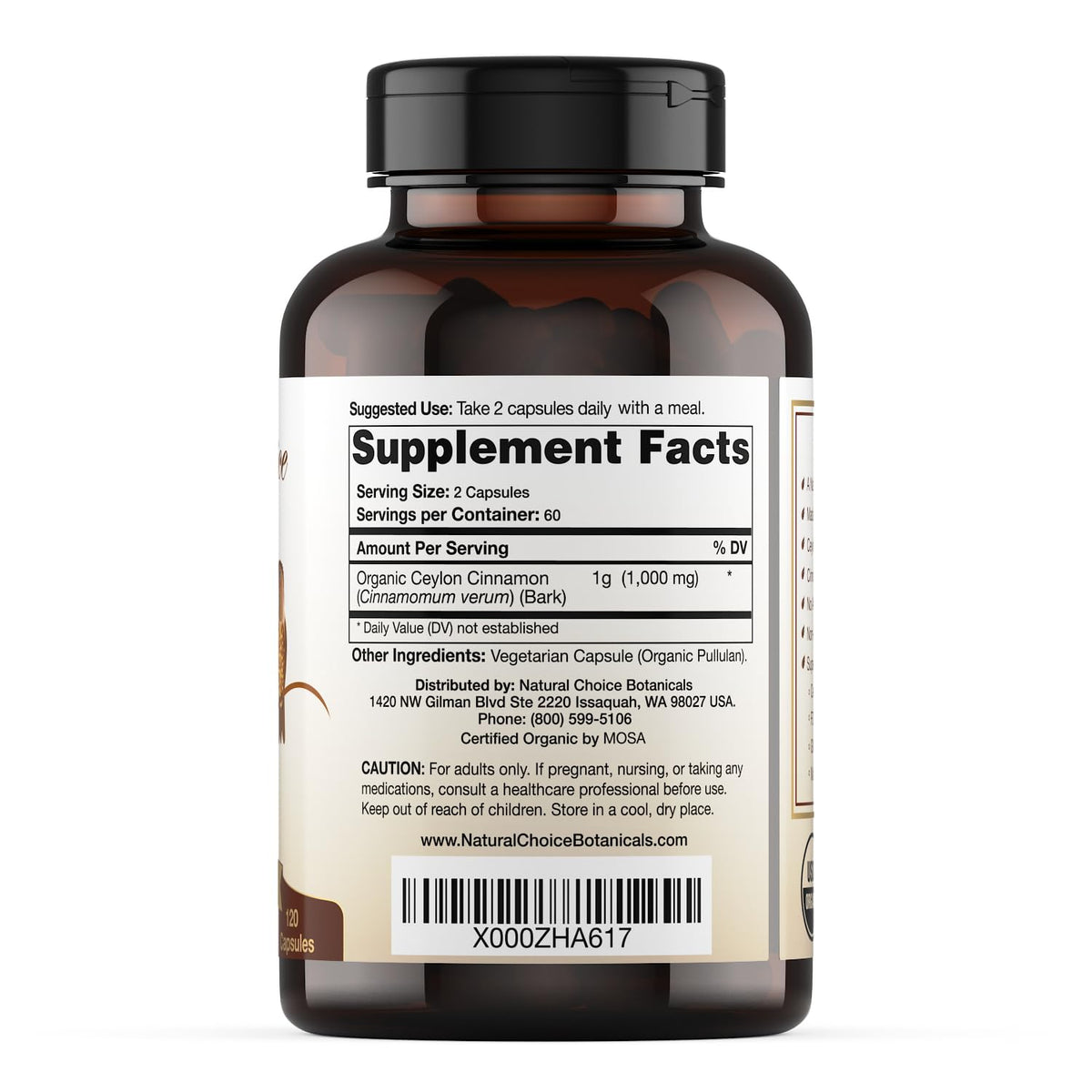 Organic Ceylon Cinnamon Supplement, 120 Capsules Z6602