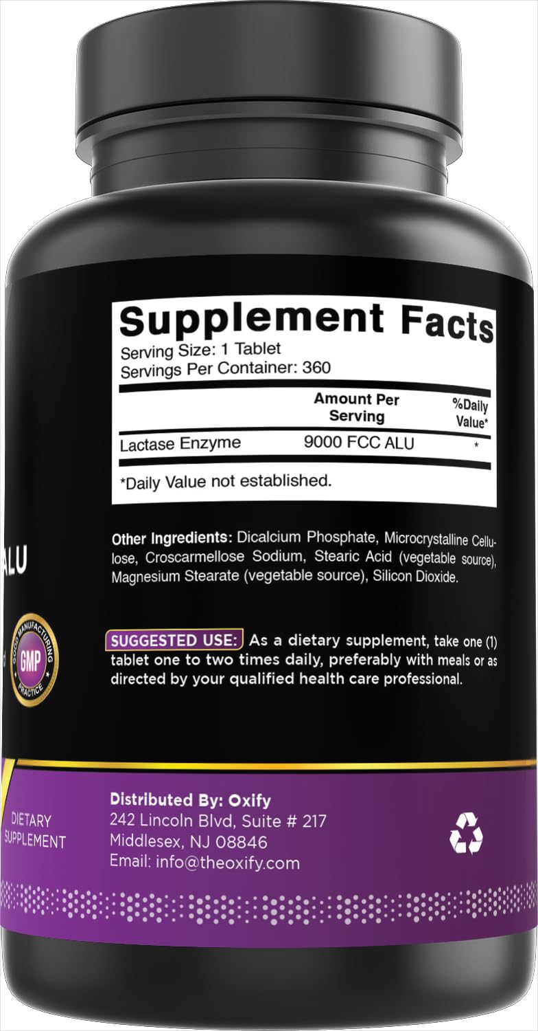 Lactase Enzyme 9000 FCC 360 Tablets Gluten-Free Non-GMO R616