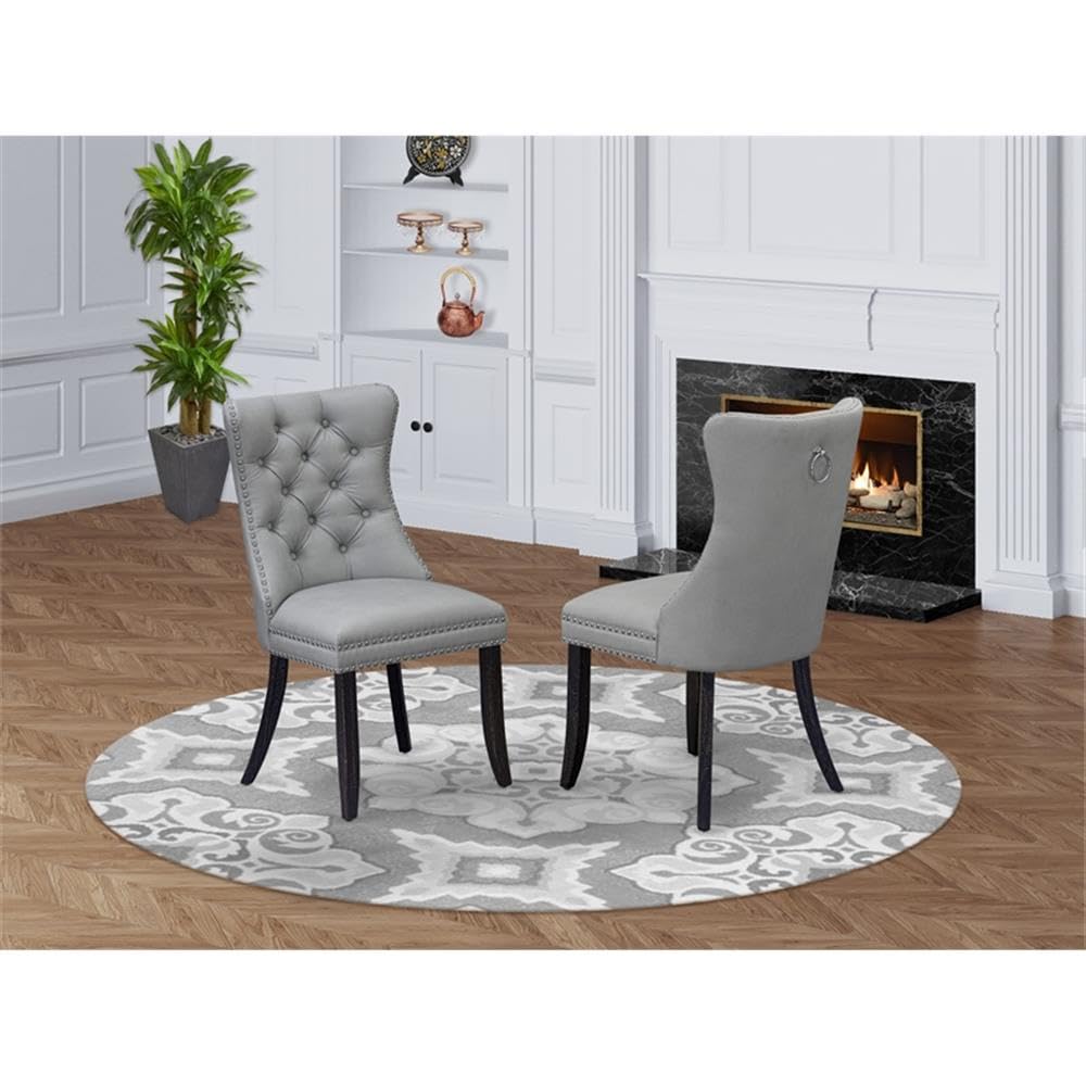 Sand Blasted Black Acacia Wood Dining Chair Set of 2 L894