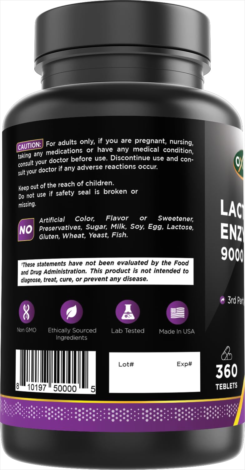 Lactase Enzyme 9000 FCC 360 Tablets Gluten-Free Non-GMO R616
