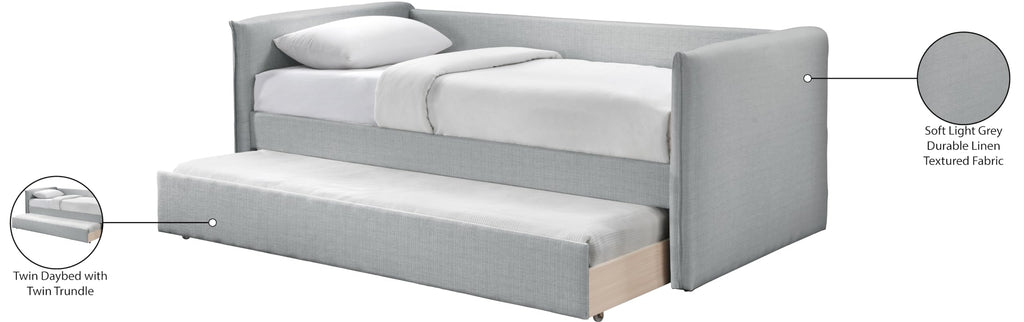 Light Grey Linen Textured Twin Daybed with Trundle W210