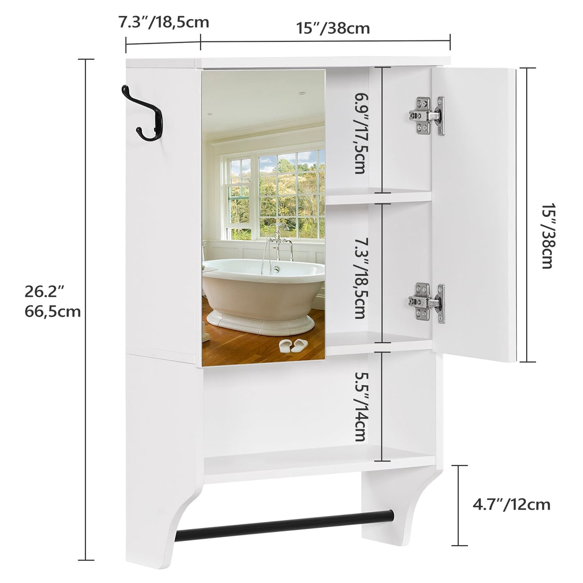 White Wall Mounted Bathroom Cabinet with Mirror and Adjustable Shelf X652