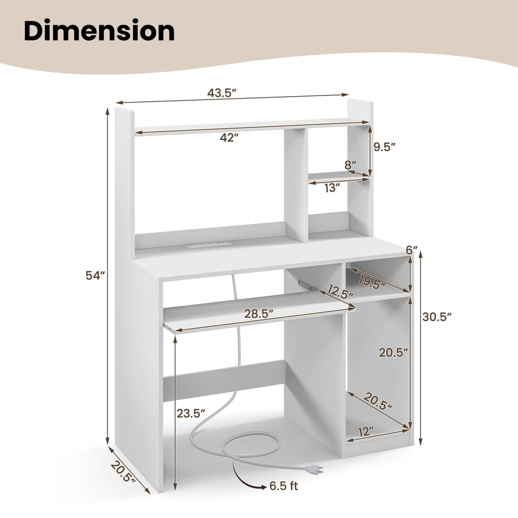 White Computer Desk with Hutch K869398