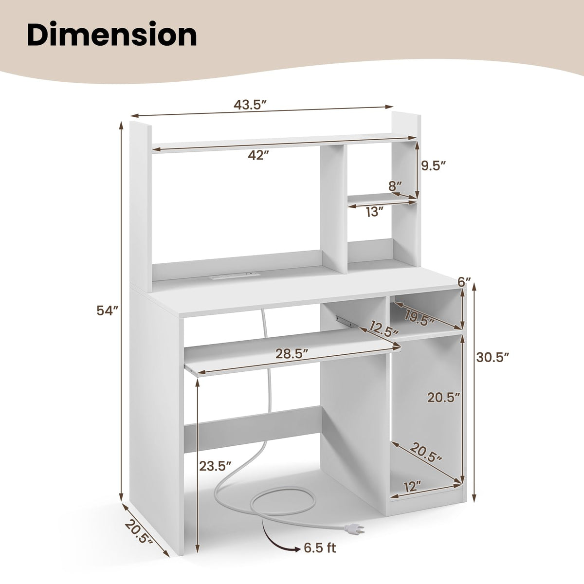 White Computer Desk with Hutch K869398