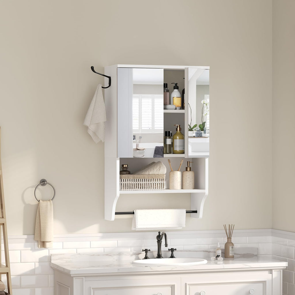 White Wall Mounted Bathroom Cabinet with Mirror and Adjustable Shelf X652