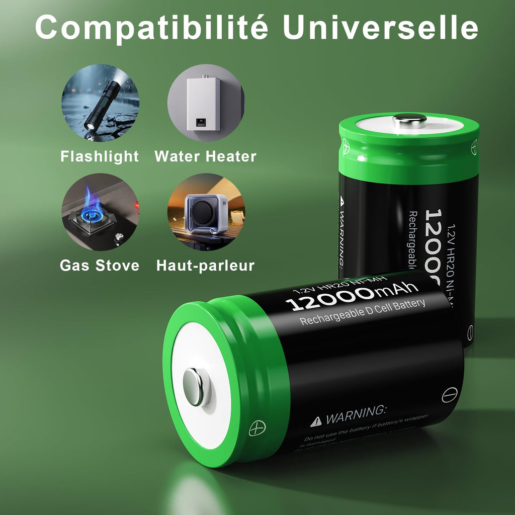 Rechargeable D Batteries, 12000mAh Ni-MH 1.2V 4-Pack V652