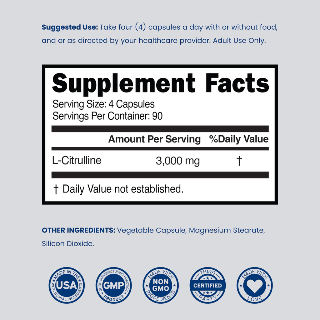 L Citrulline 3000mg 360 Capsules Vegan Non-GMO A55553