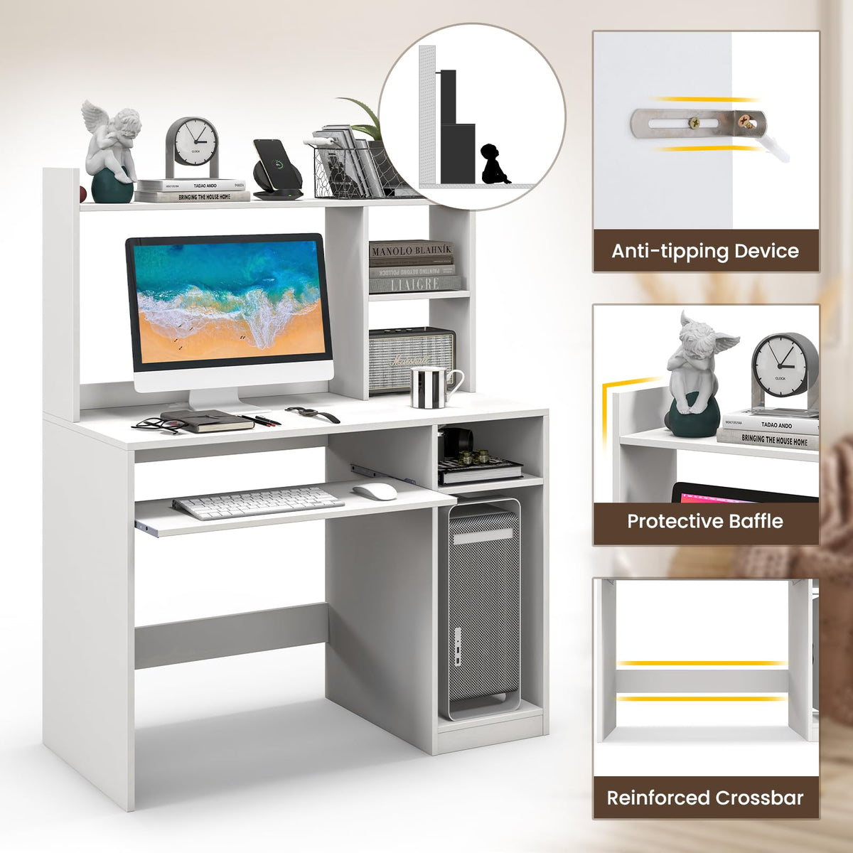 White Computer Desk with Hutch K869398