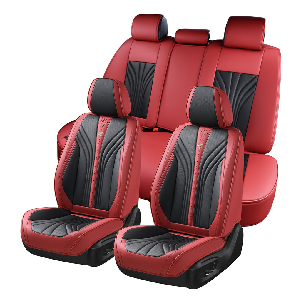 Leather Car Seat Covers Full Set 5 Seats Universal Black Wine Red O2555