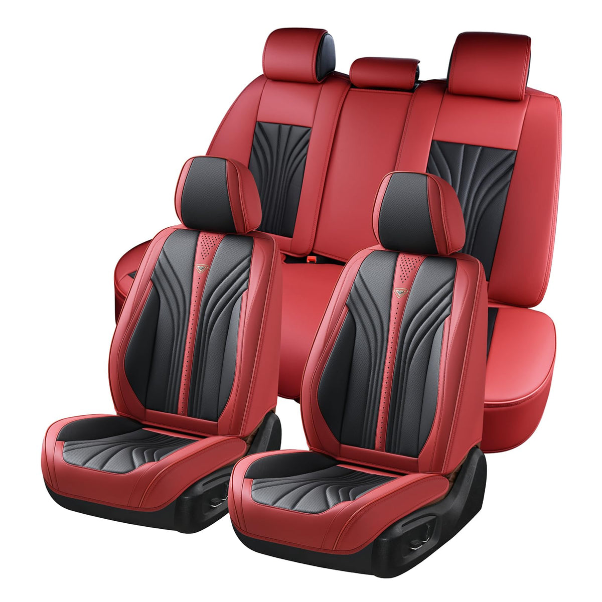 Leather Car Seat Covers Full Set 5 Seats Universal Black Wine Red O2555
