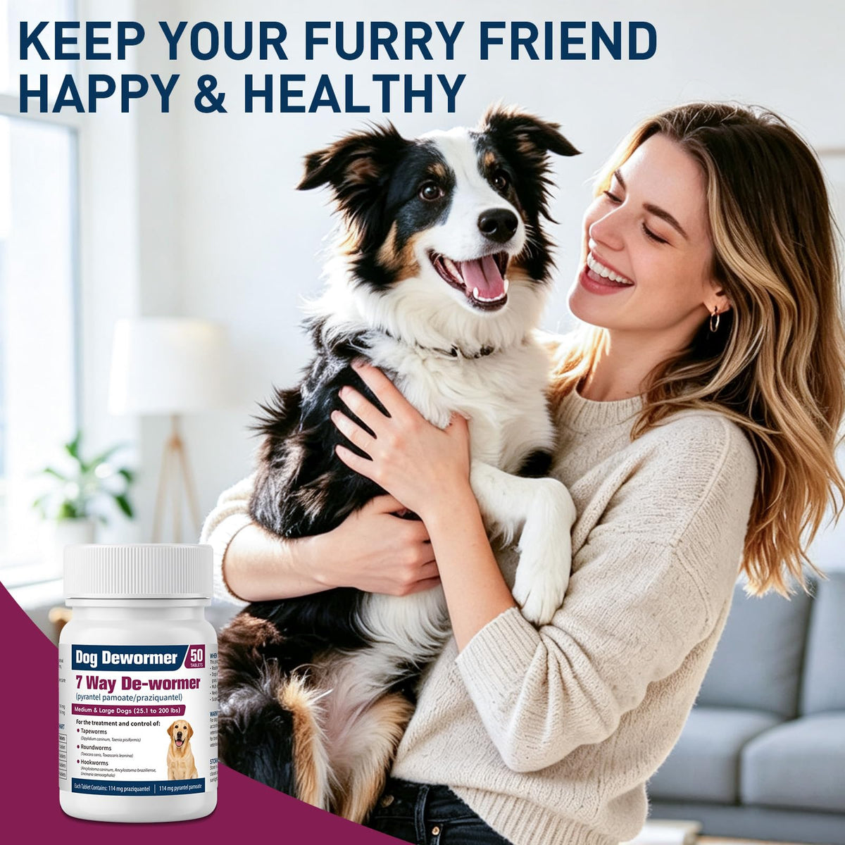 7-Way Dewormer for Large Dogs & Puppies, 50 Tablets O8126