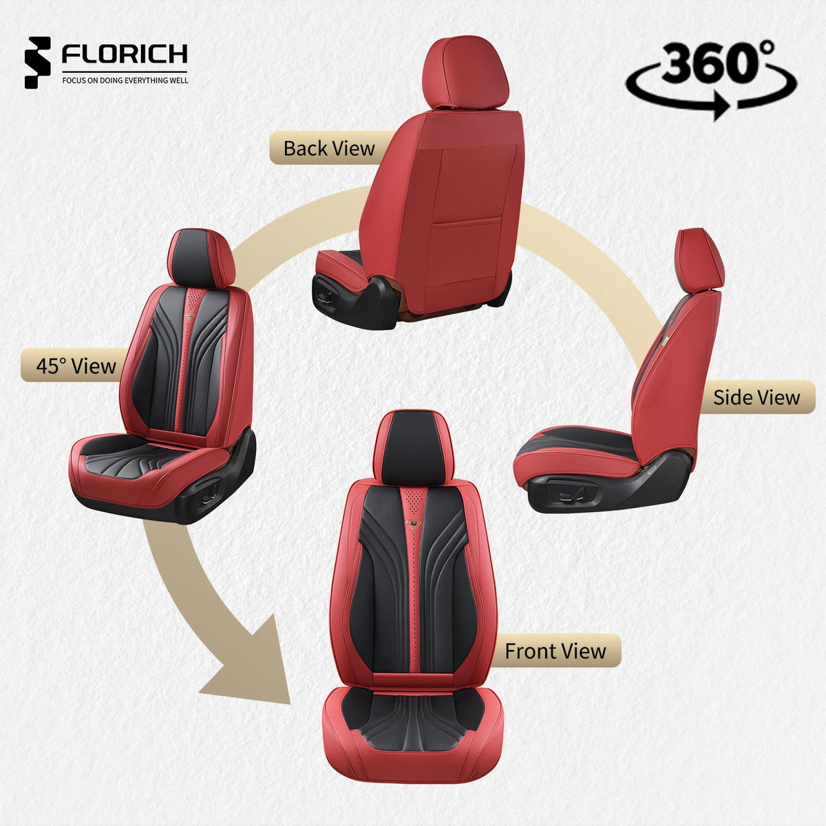 Leather Car Seat Covers Full Set 5 Seats Universal Black Wine Red O2555