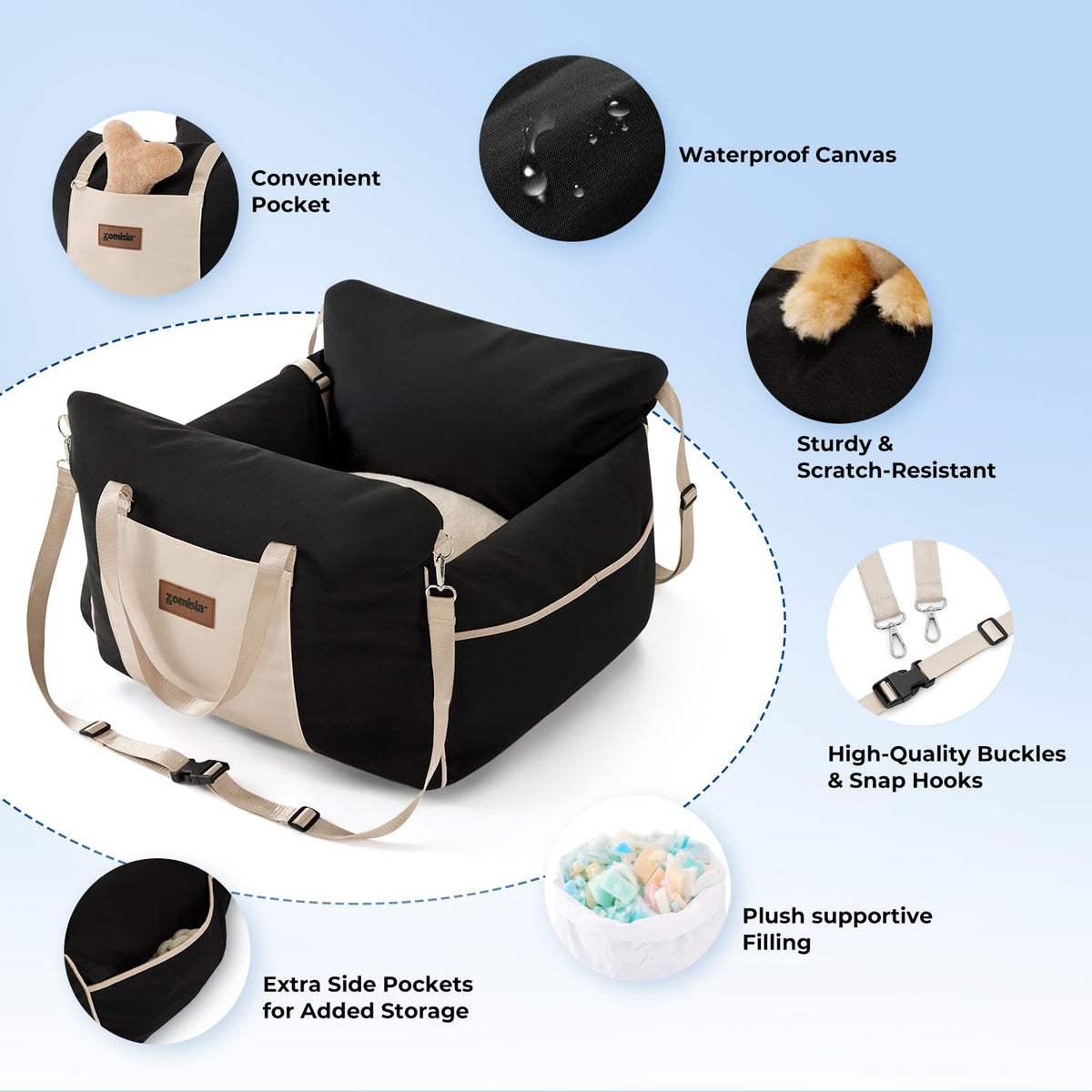 Waterproof Dog Car Seat with Safety Leash, Black N17333
