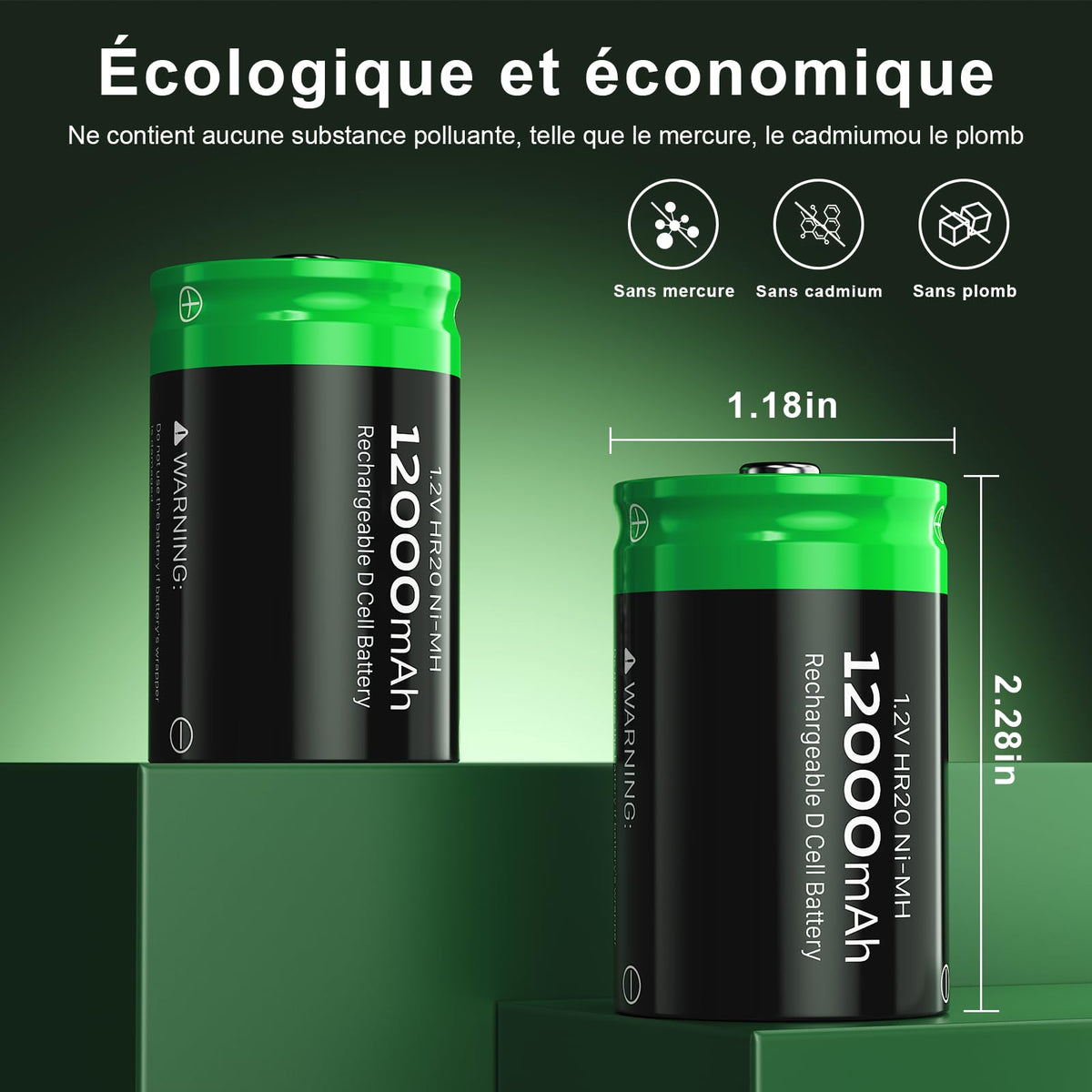 Rechargeable D Batteries, 12000mAh Ni-MH 1.2V 4-Pack V652