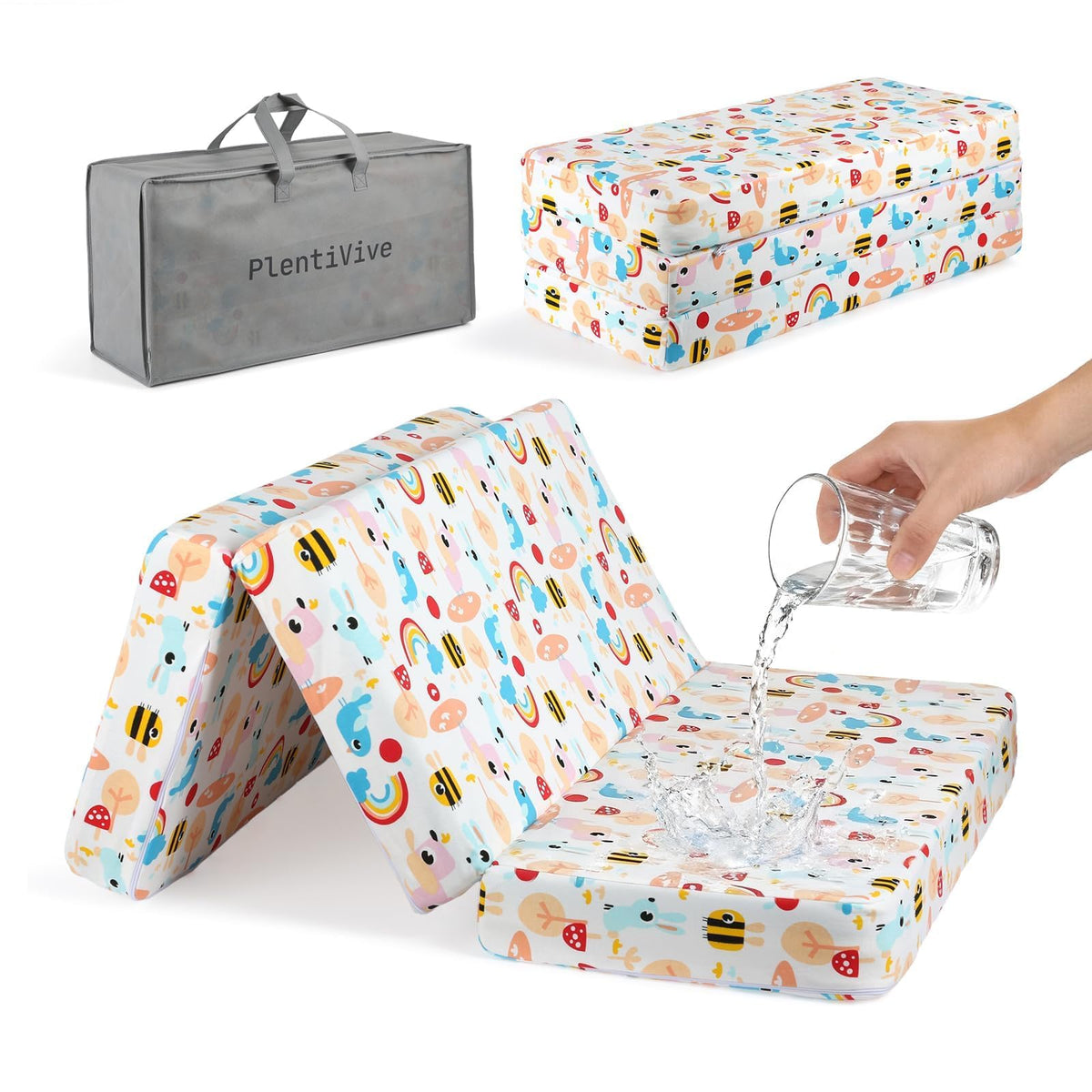 Trifold Pack and Play Mattress 38x26, Dual Sided Foldable Waterproof Washable Portable Crib Mattress Topper with Carry Bag Z170
