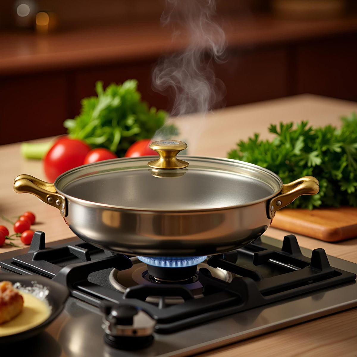 10" Tempered Glass Lid with Steam Vent & Stainless Steel Rim M490