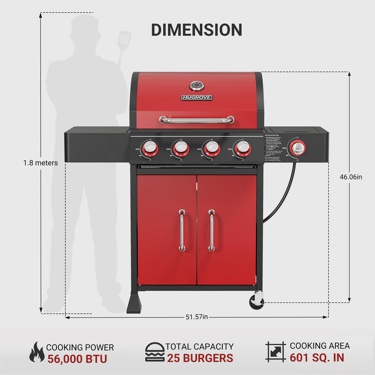4 Burner Propane Gas Grill with Side Burner T247