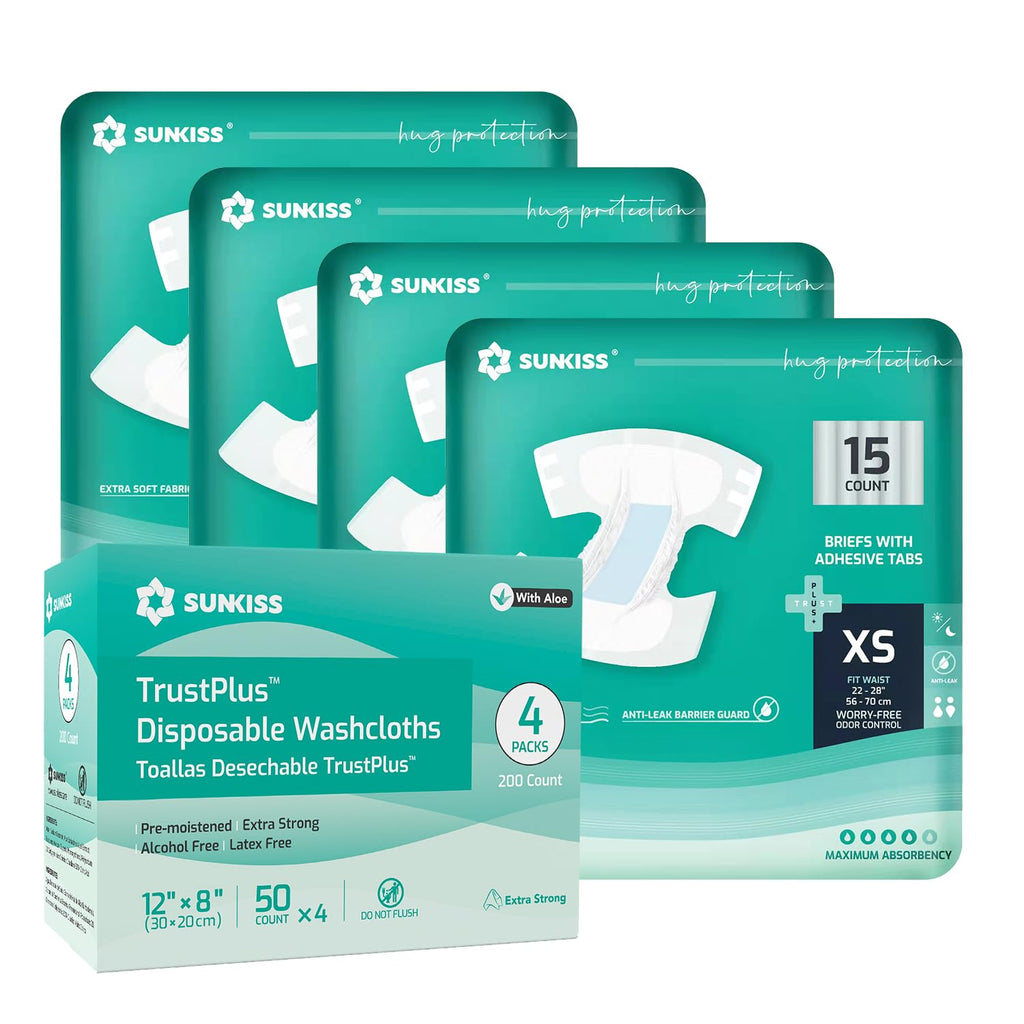 Adult Diapers XSmall 60 Count & Wet Wipes 200 Count B31907