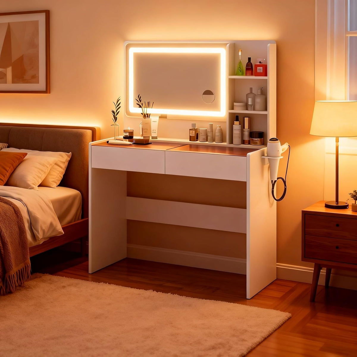 White Makeup Vanity Desk with LED Mirror K718030