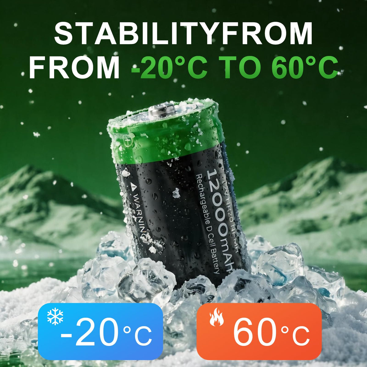 Rechargeable D Batteries, 12000mAh Ni-MH 1.2V 4-Pack V652