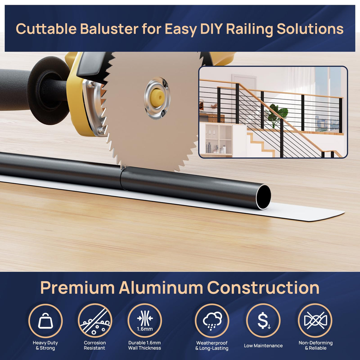 7 Pack 6 FT x 5/8 inch Aluminum Horizontal Baluster with Drill Bit U329