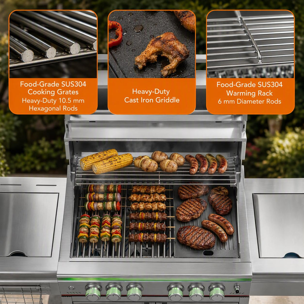 Heavy-duty SUS304 Stainless Steel 6-Burner Propane Gas Grill B8161