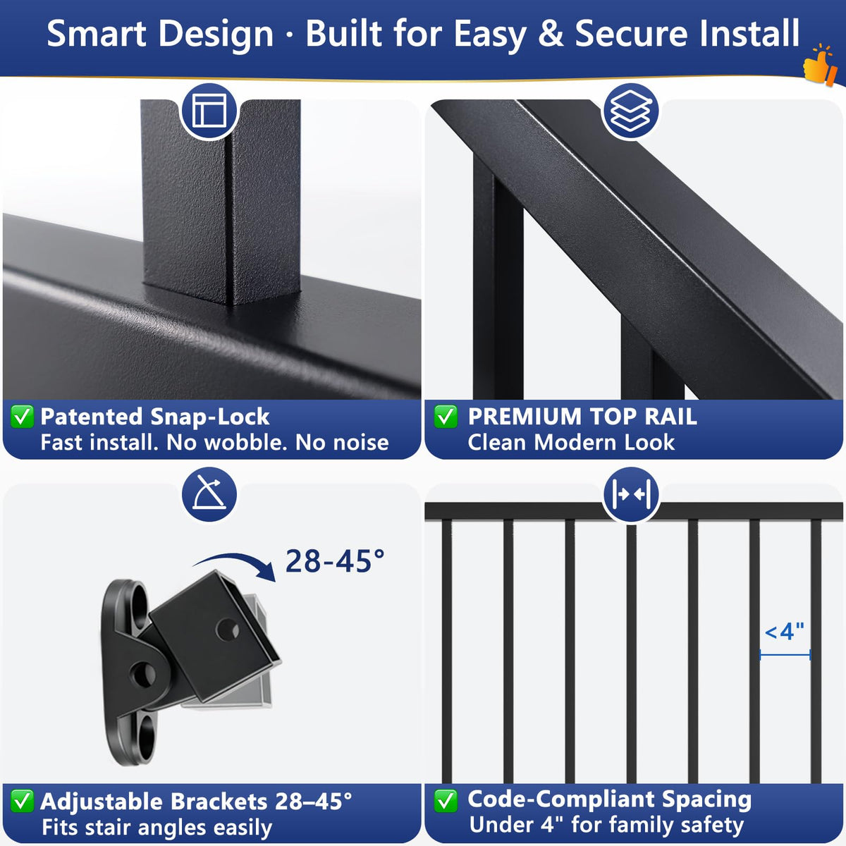 6 ft W Real Aluminum Stair Railing Kit E513474