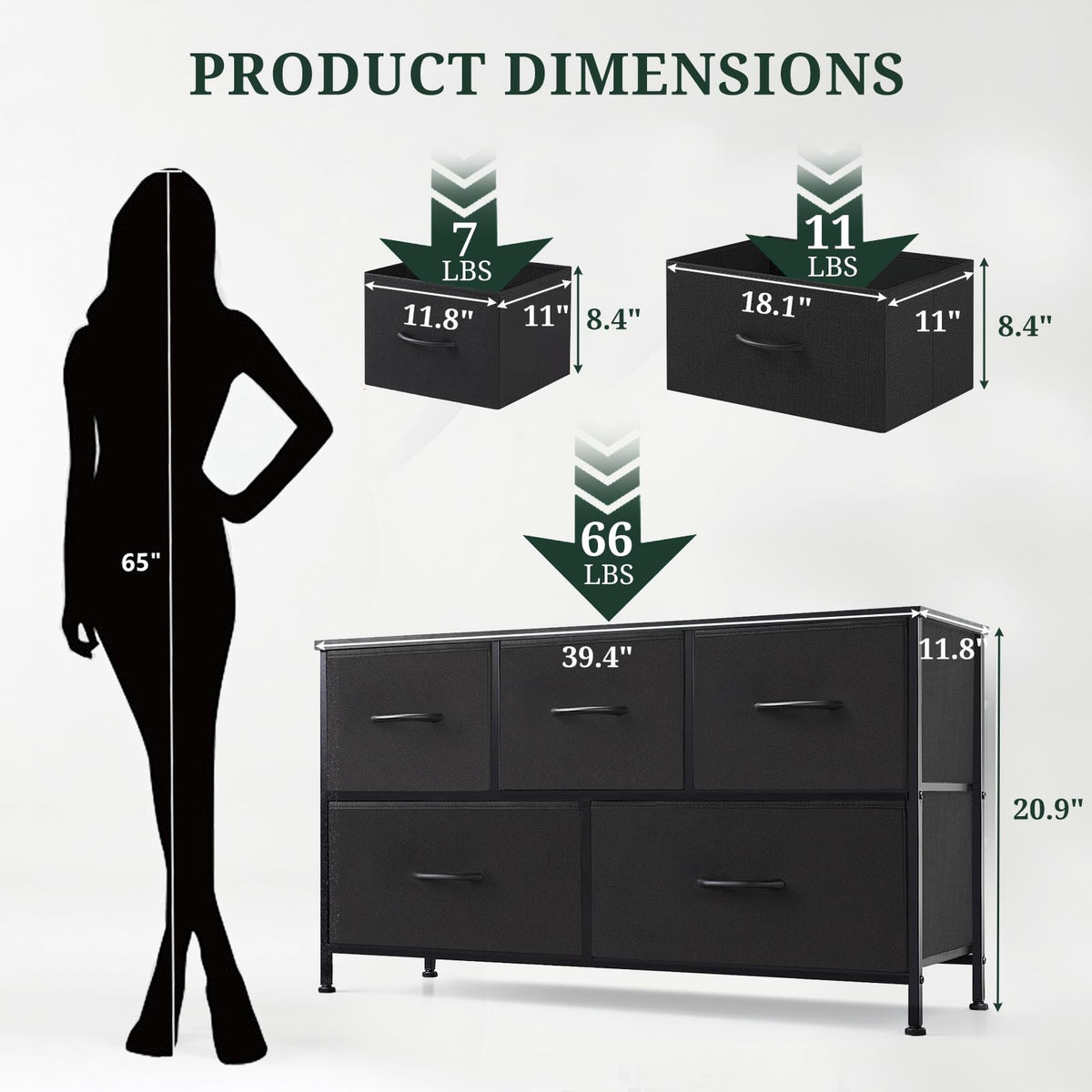 5 Drawer Fabric Dresser H989