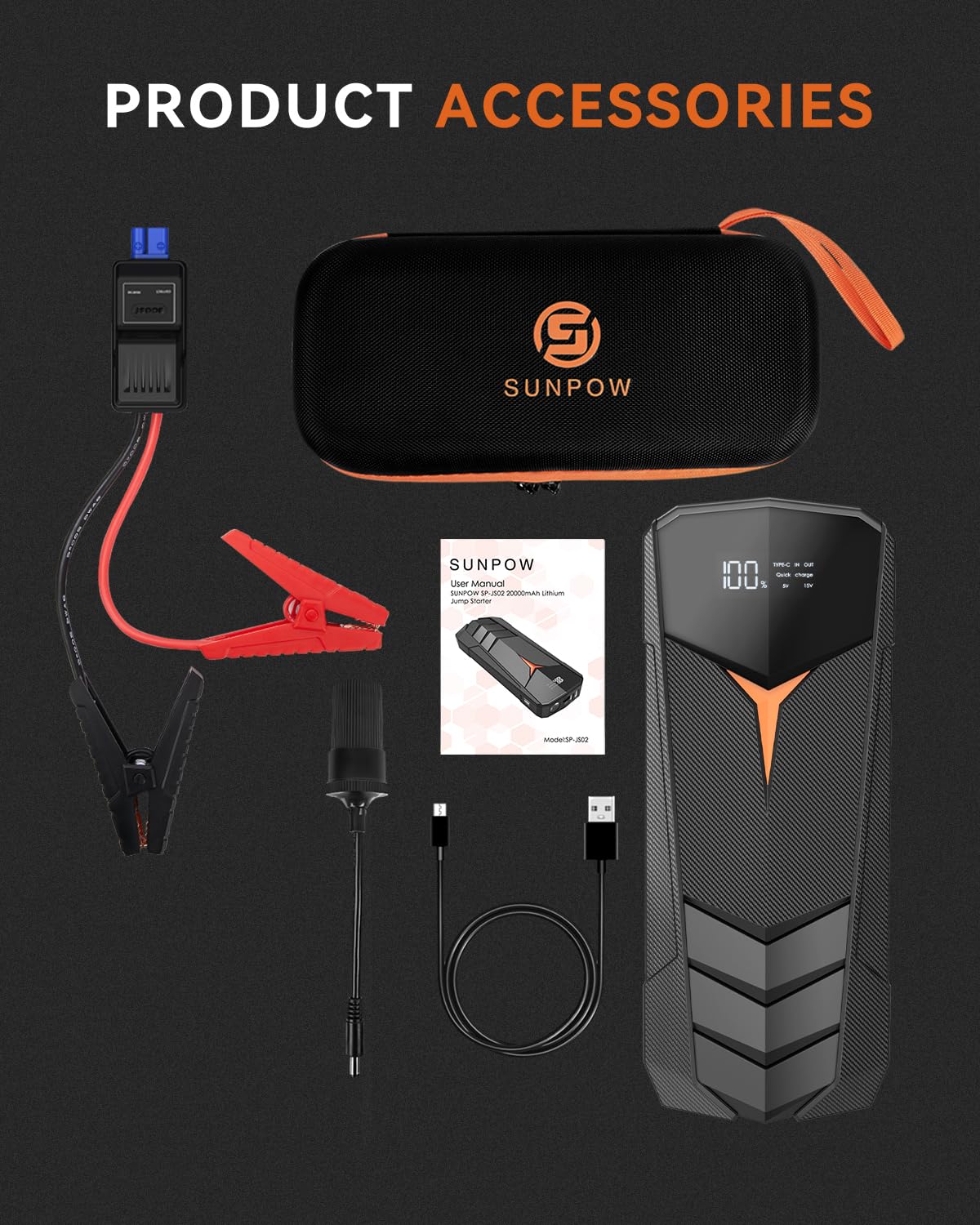 2000A Peak 20000mAh 12V Lithium Jump Starter Battery Pack with LCD Screen and LED Light F94401