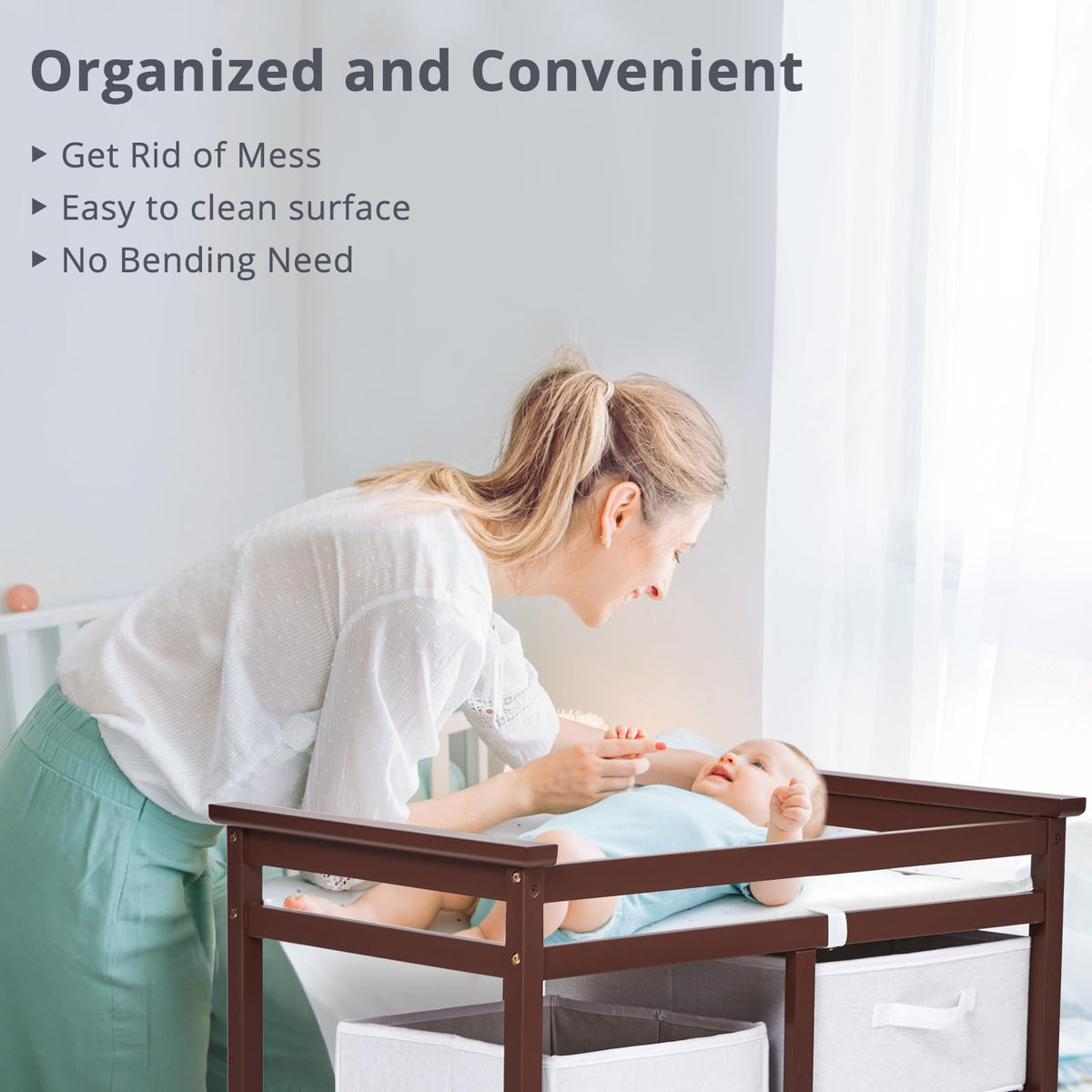 Modern Baby Changing Table with Laundry Hamper & 3 Drawers V321393