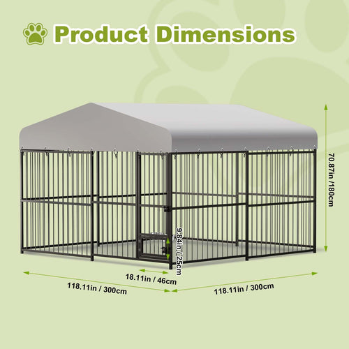 10x10x6 ft Heavy-Duty Outdoor Dog Kennel with Roof U429