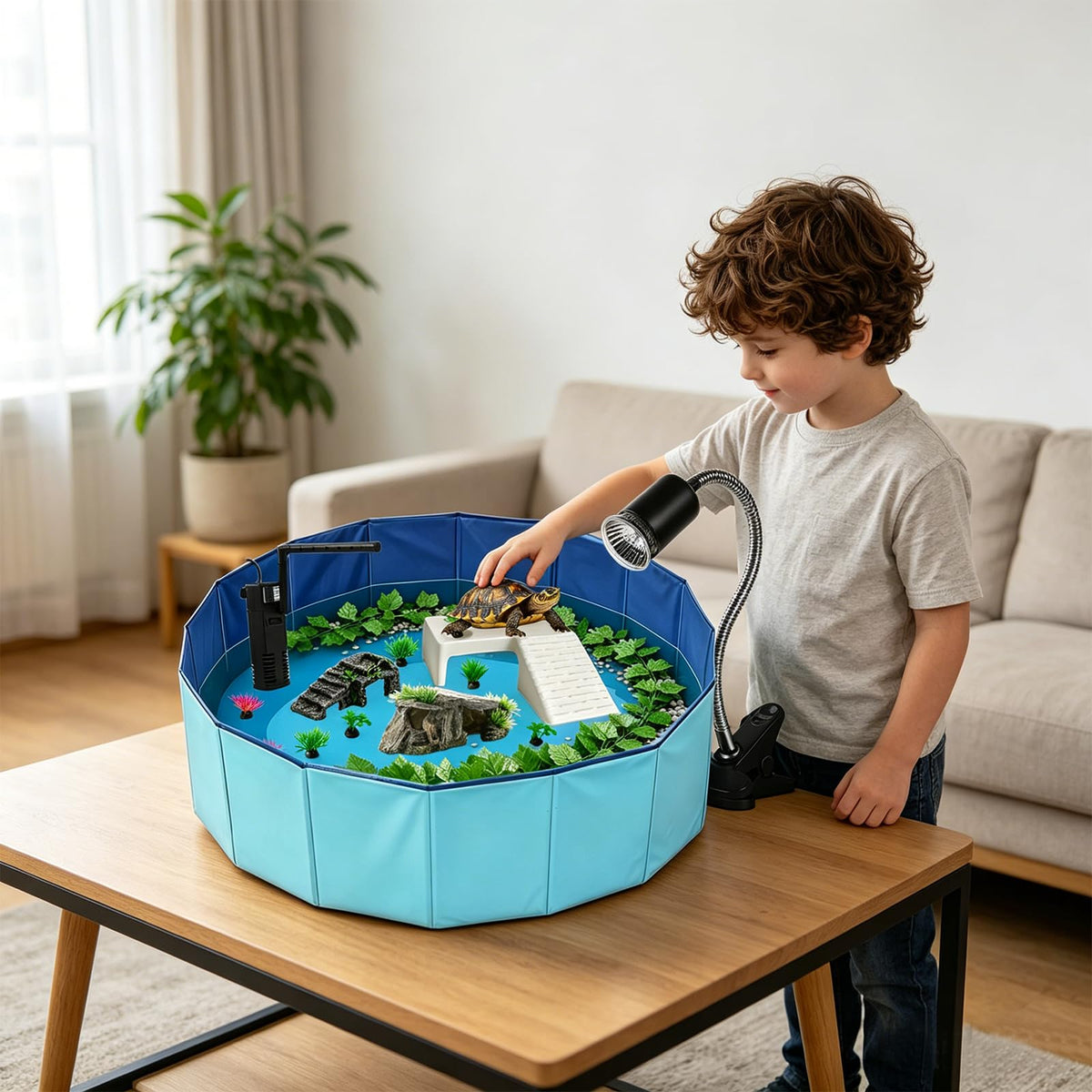 22.8 inch Turtle Tank Habitat Kit with Basking Platform M1861