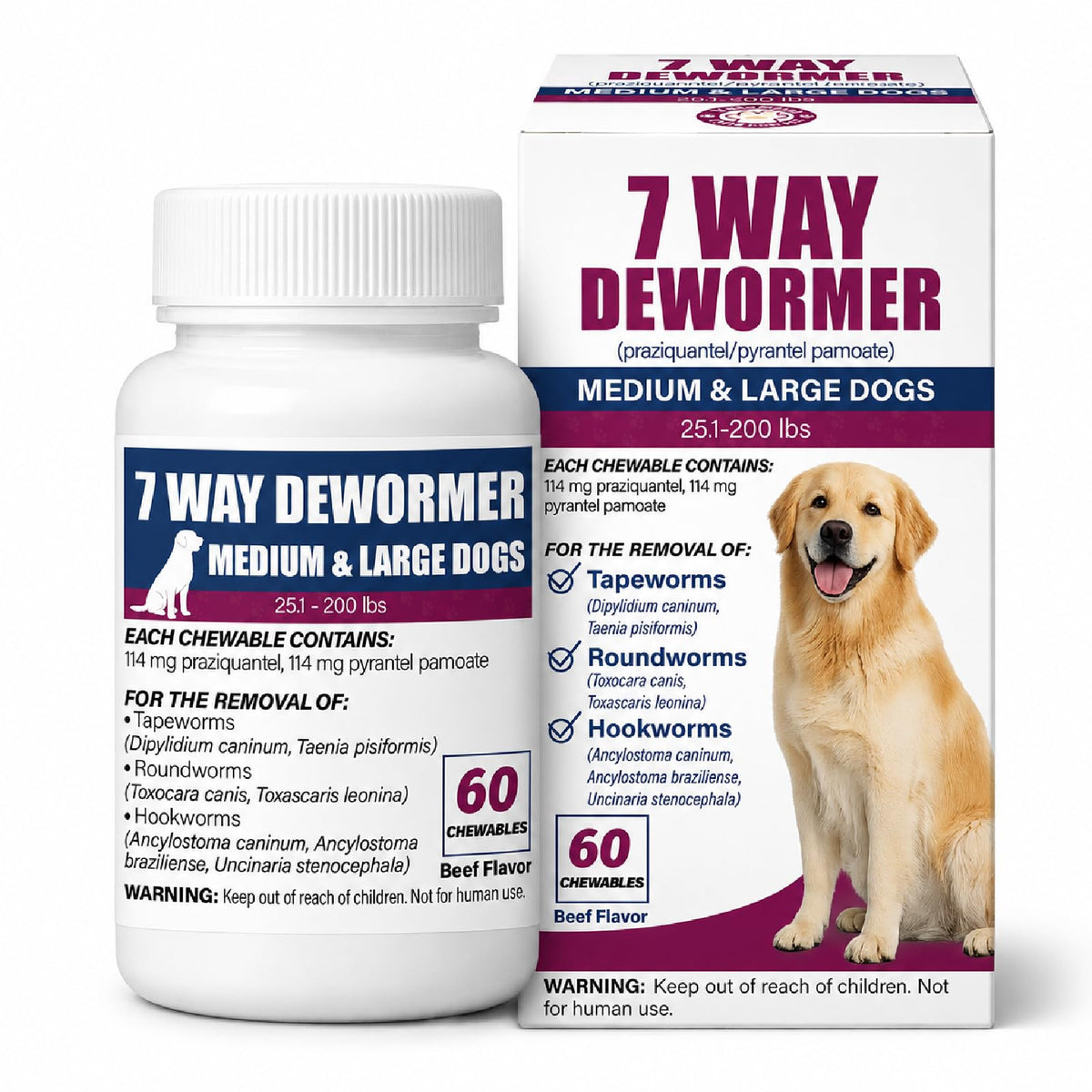 7-Way Dewormer for Dogs, 60 Beef Flavored Chewables N2674