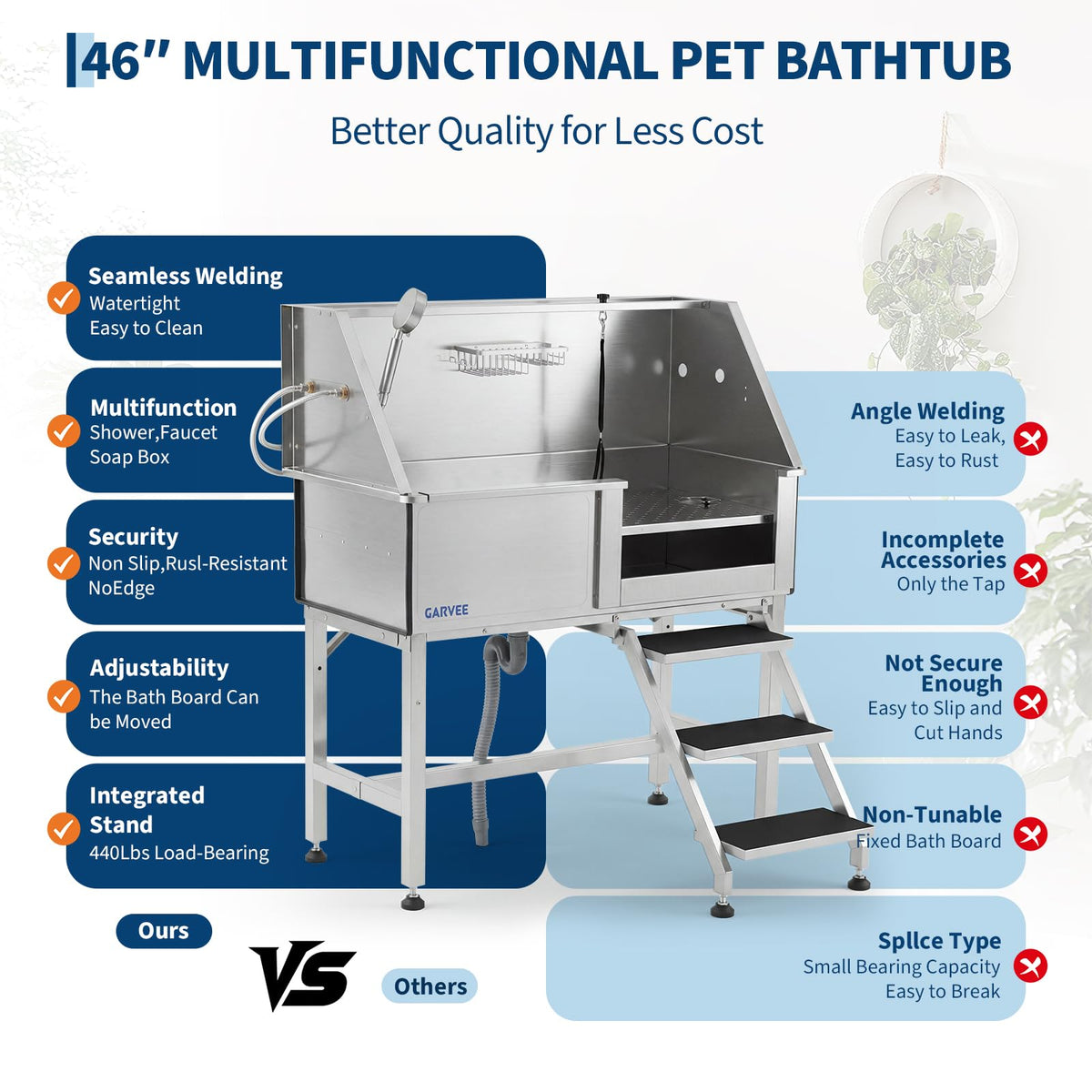46 Inch Dog Washing Station with Walk-in Stair Z915957